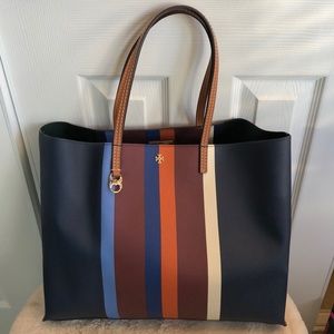 Like New Tory Burch Navy Stripe Tote